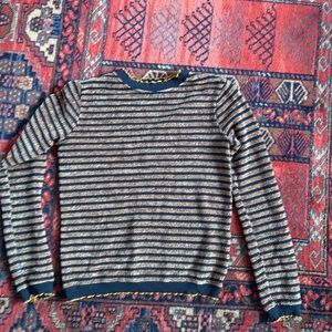 Zara Tan and Black Cropped Chenille Lettuce Hem Sweater